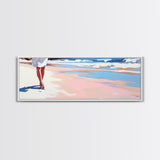 Walking on Beach, Coastal Art, Ocean Painting, Minimalist Seascape, Pastel Sand Decor, Nautical Wall Print, Living Room Art, Canvas Print
