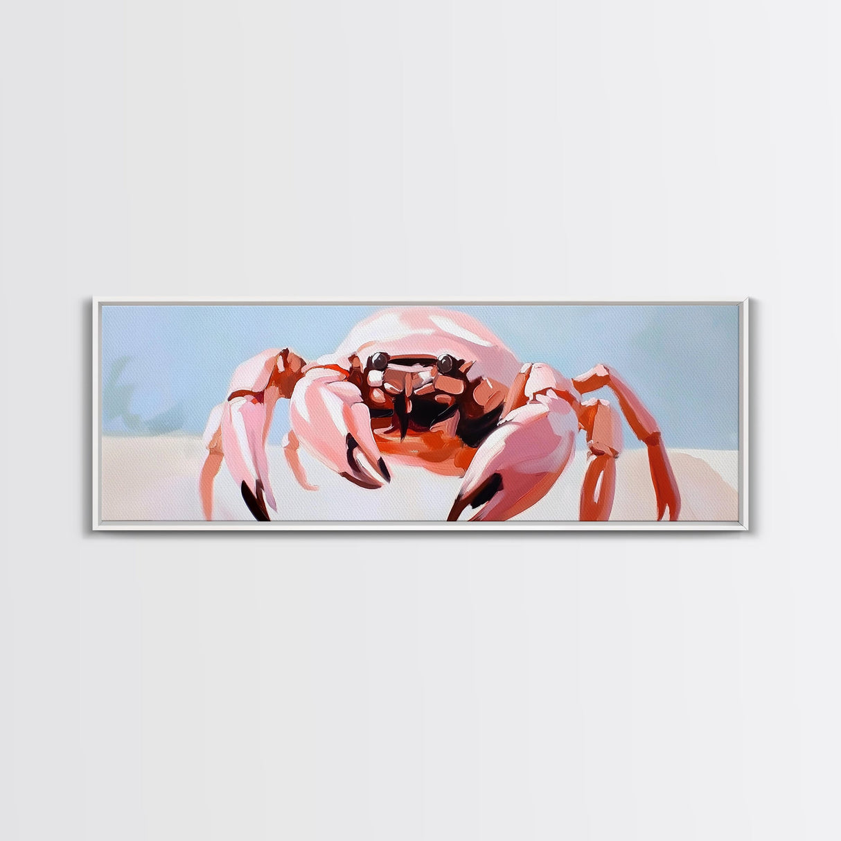 Pink Crab, Coastal Art, Beach House Decor, Nautical Wall Art, Ocean Theme, Framed Canvas Print, Living Room Wall Art, Modern Beach Art