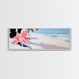 Tropical Beach, Palm Shadow, Minimalist Art, Coastal Wall Art, Summer Aesthetic, Framed Canvas Print, Living Room Art, Boho Beach Decor