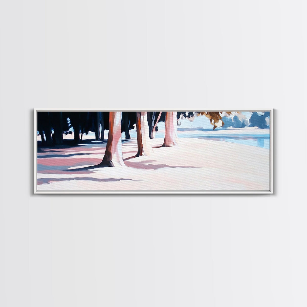 Beach Trees, Sunset Glow, Seaside Landscape, Coastal Art, Pastel Aesthetic, Framed Canvas Print, Living Room Art, Serene Escape