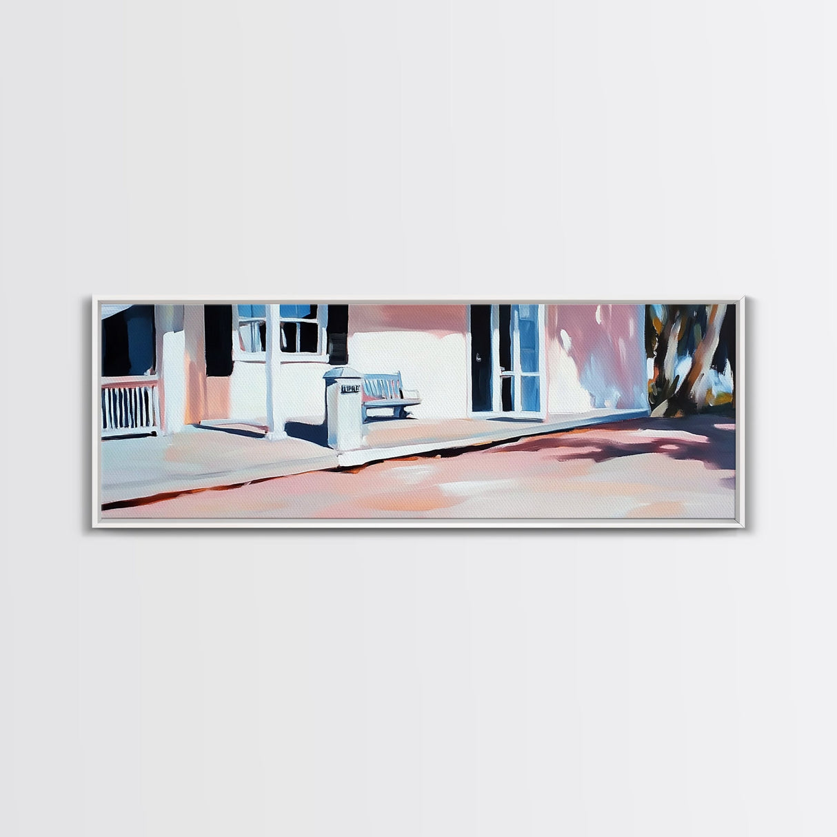 Southern Porch, Classic Home, Rustic Charm, Framed Canvas Print, Country Wall Art, Minimalist Decor, Farmhouse Art, Living Room Wall Art