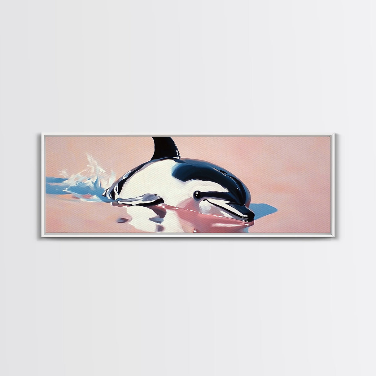 Playful Dolphin, Ocean Waves, Marine Life, Framed Canvas Print, Nautical Wall Art, Beach House Decor, Living Room Coastal Art