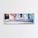 Surfer Girl, Pink Surfboard, Coastal Lifestyle, Beach House, Framed Canvas Print, Tropical Wall Art, Boho Home Decor, Gift Idea