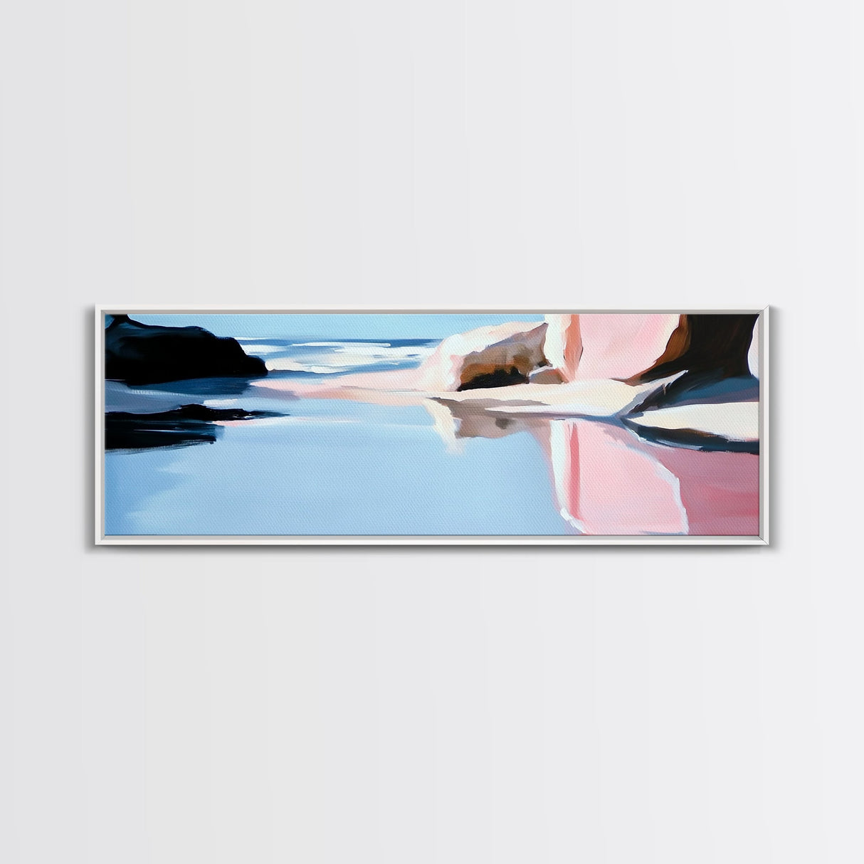 Reflected Ocean Scene, Coastal Landscape Print, Tranquil Beach Art, Blue Pastel Painting, Large Canvas Print, Living Room Wall Decor