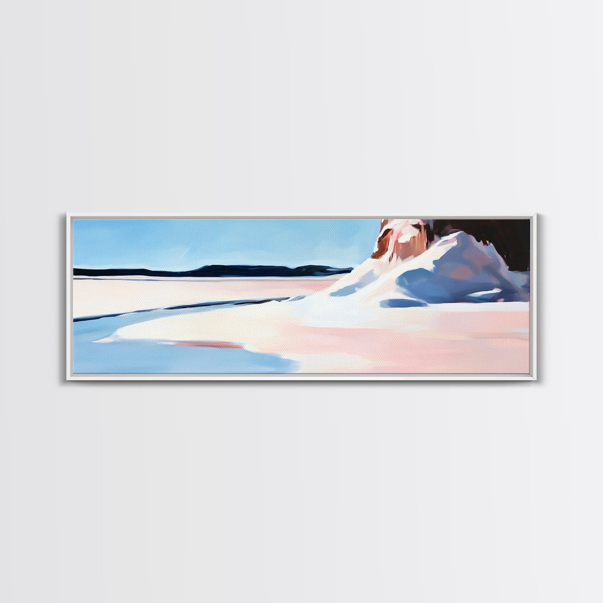 Winter Landscape Print, Snowy Mountain Scene, Nature Painting, Soft Blue Art, Large Canvas Print, Minimalist Home Decor, Office Wall Art