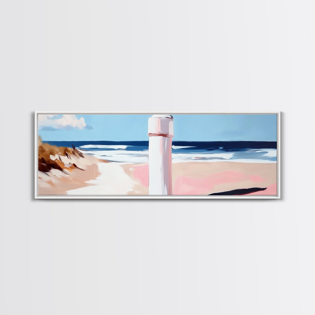 Beach Fence Painting, Coastal Scene Print, Ocean Art, Minimalist Seascape, Large Canvas Print, Living Room Wall Decor, Nautical Art