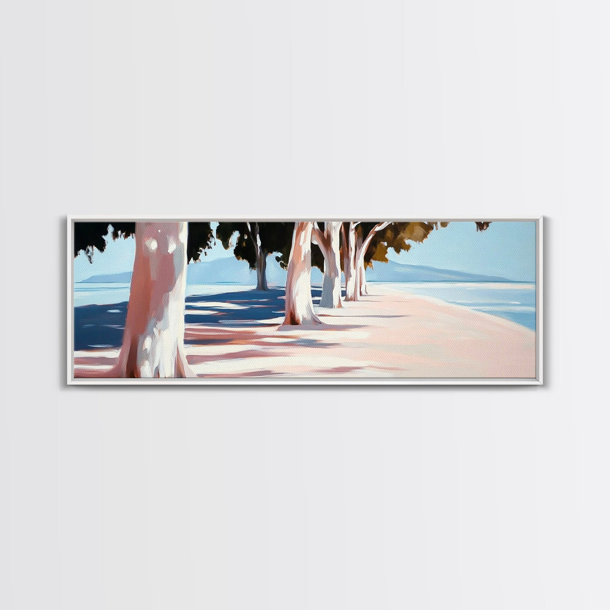 Tree Lined Path, Coastal Art, Scenic Landscape, Framed Canvas Print, Office Wall Art, Minimalist Nature Decor, Modern Impressionism