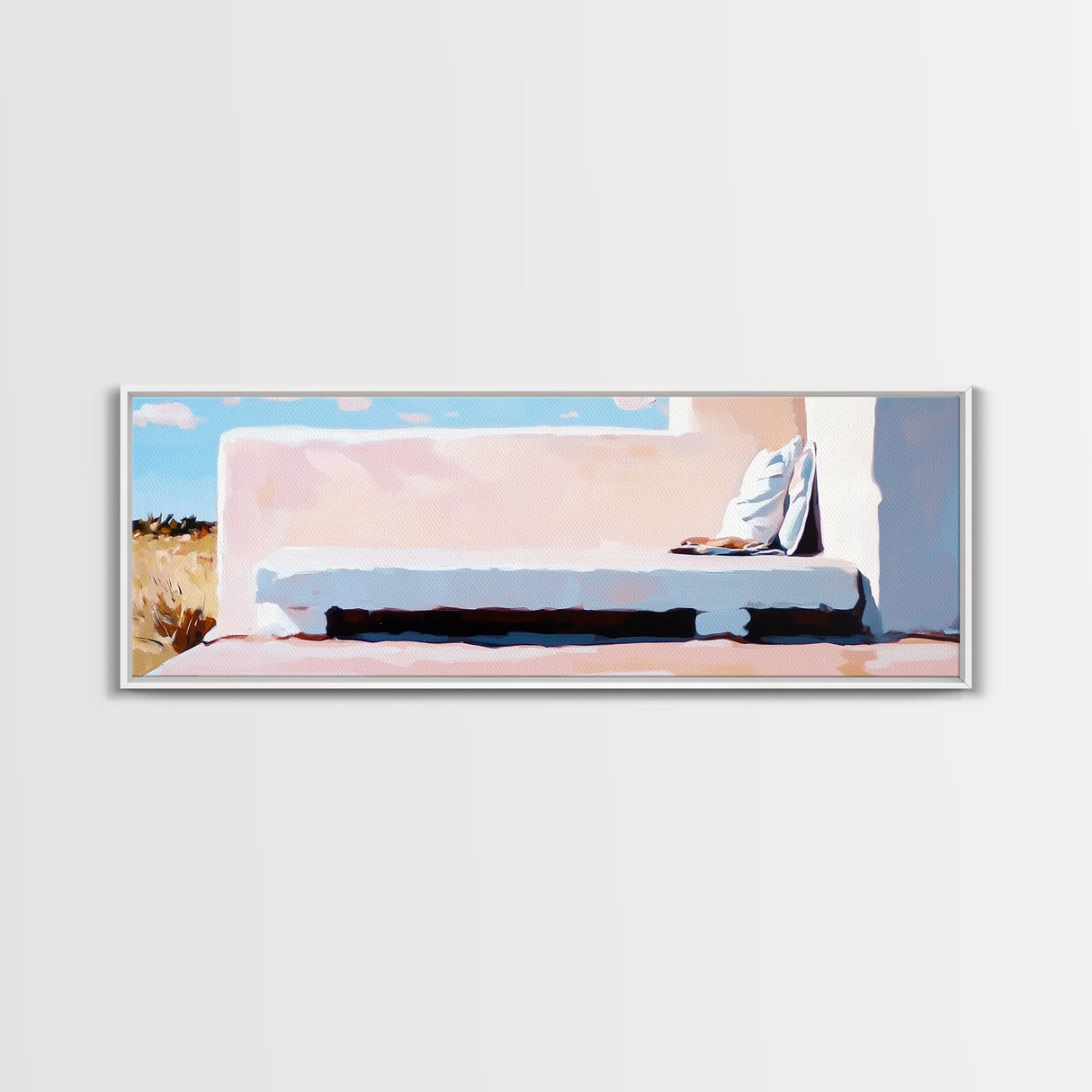 Desert Bench, Cozy Minimalist, Soft Neutral Tones, Boho Retreat, Modern Home Decor, Canvas Print, Living Room Wall Art, Earthy Tones