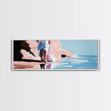 Woman Walking, Elegant Art, Coastal Chic, Bedroom Wall Art, Fashion Illustration, Soft Pastel Tones, Framed Canvas Print, Feminine Decor