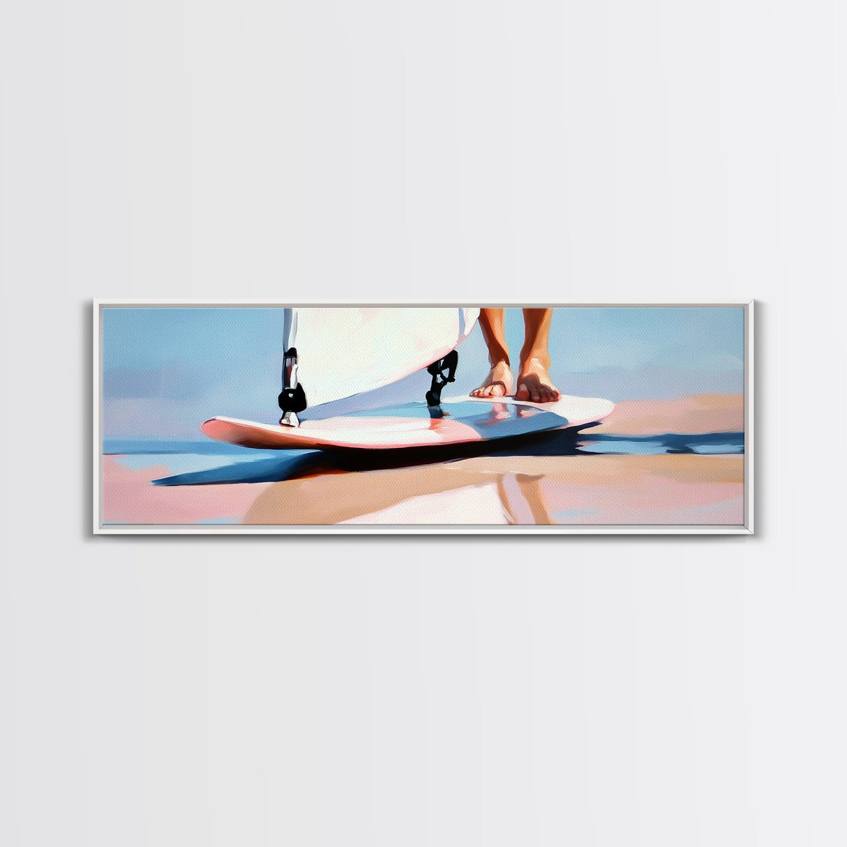 Surfboard Reflections, Beach Vibes, Modern Coastal Art, Surfing Aesthetic, Boho Home Decor, Framed Canvas Print, Watercolor Inspired