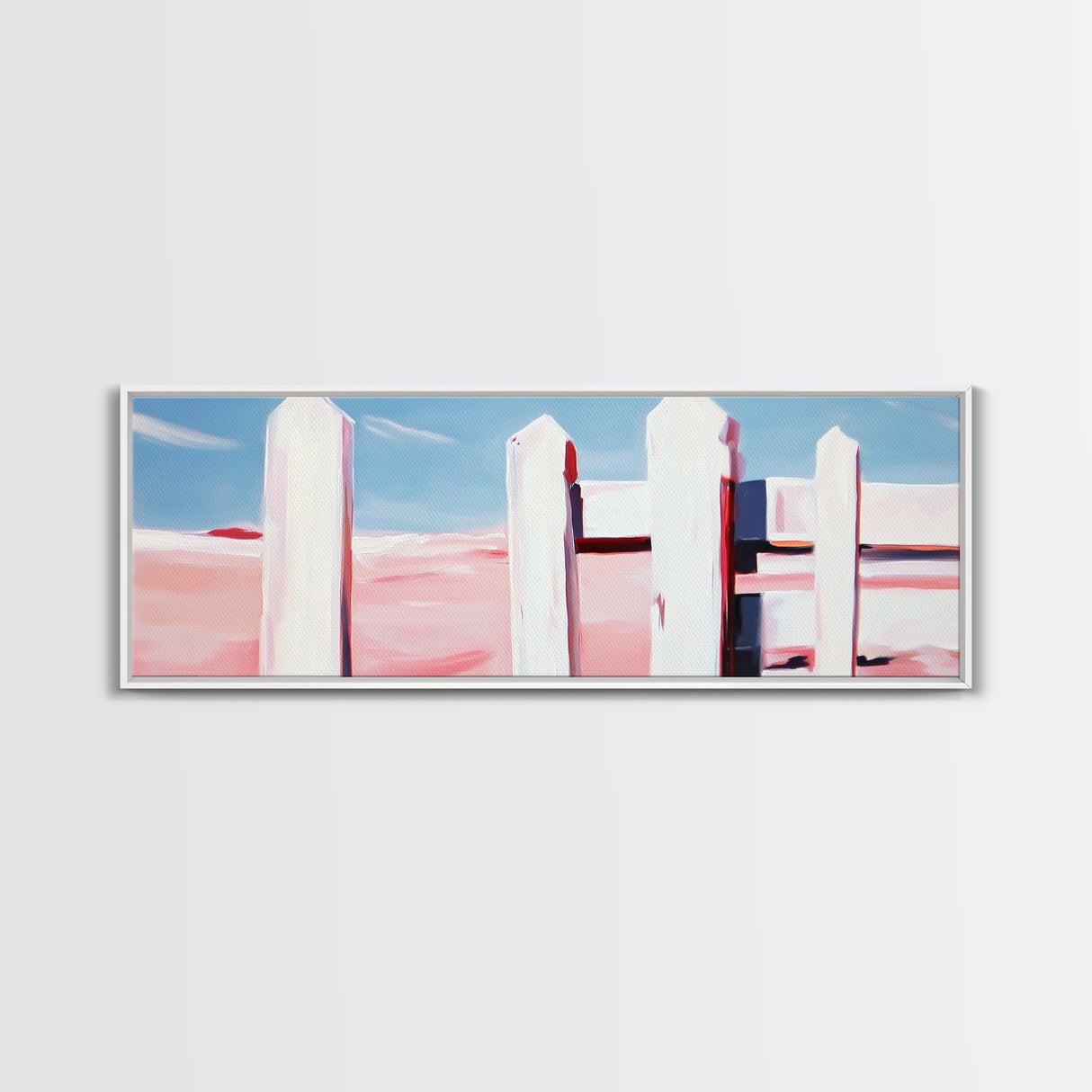 White Fence, Pastel Horizon, Modern Country Art, Minimalist Home Decor, Canvas Print, Farmhouse Wall Art, Soft Neutral Tones, Elegant Art