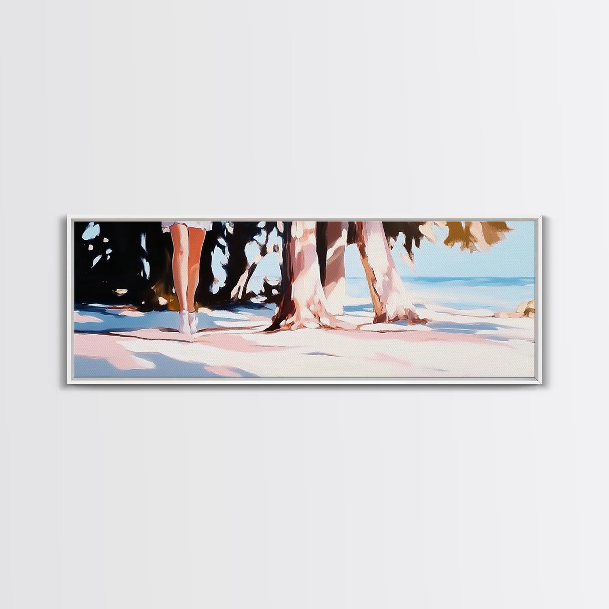 Palm Shadows, Beach Escape, Relaxing Shoreline, Summer Coastal, Canvas Print, Boho Aesthetic, Living Room Wall Art, Modern Tropical Decor