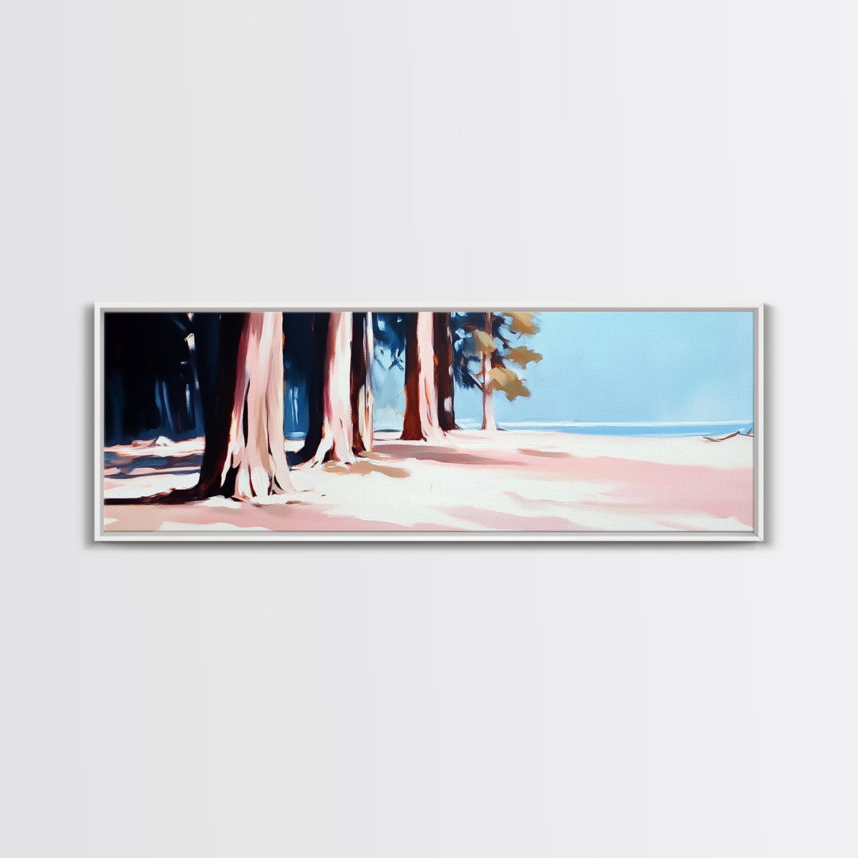 Tranquil Forest, Coastal Landscape, Minimalist Wall Art, Framed Canvas Print, Nature Decor, Beach House Wall Art, Boho Aesthetic