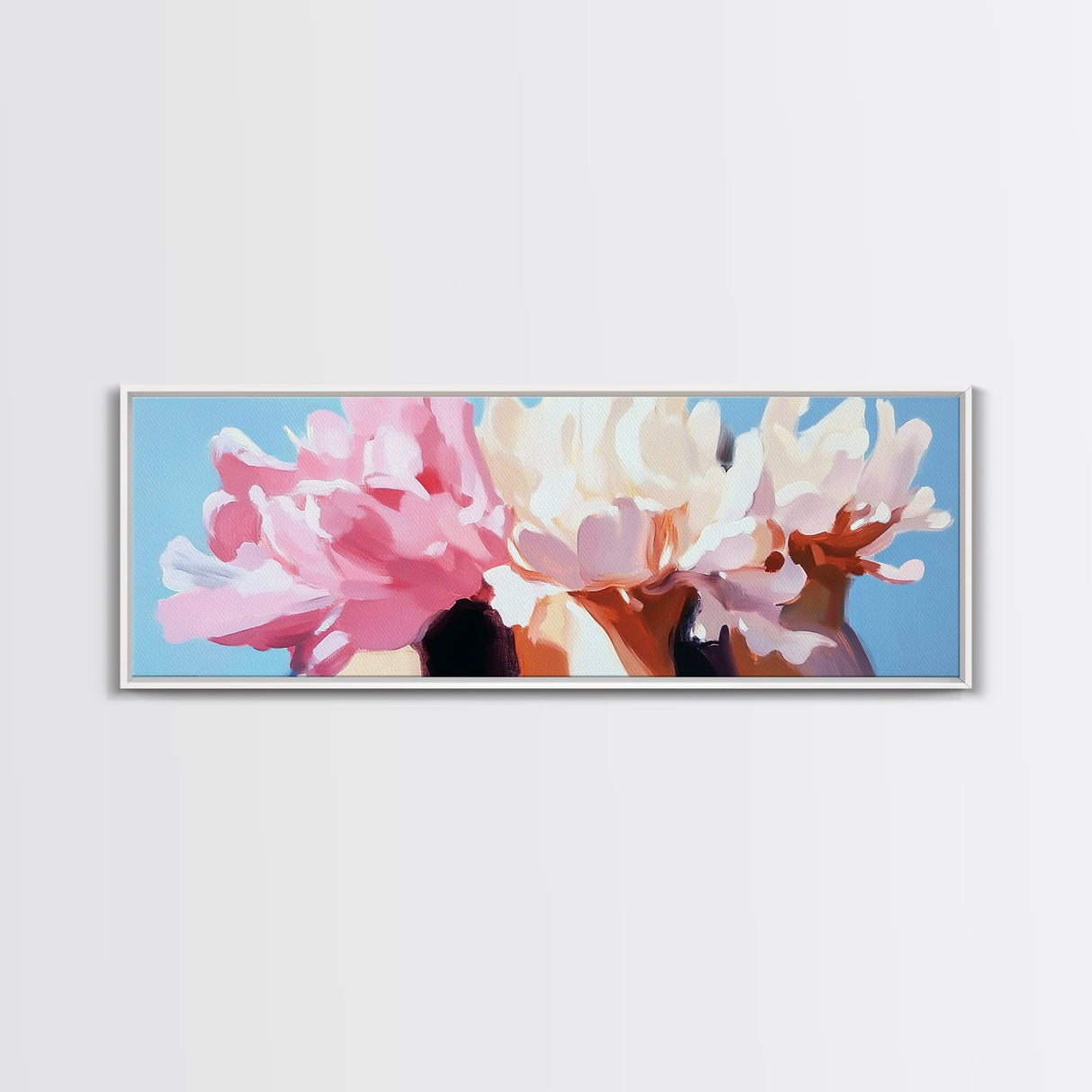 Blooming Peonies, Soft Floral Art, Pastel Wall Decor, Framed Canvas Print, Romantic Aesthetic, Bedroom Wall Art, Feminine Style