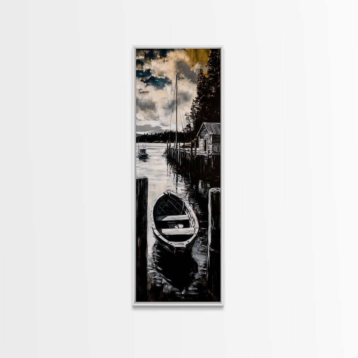 Rustic Dock, Lake House Art, Black and White Landscape, Canvas Print, Nautical Home Decor, Cabin Wall Art, Living Room Artwork