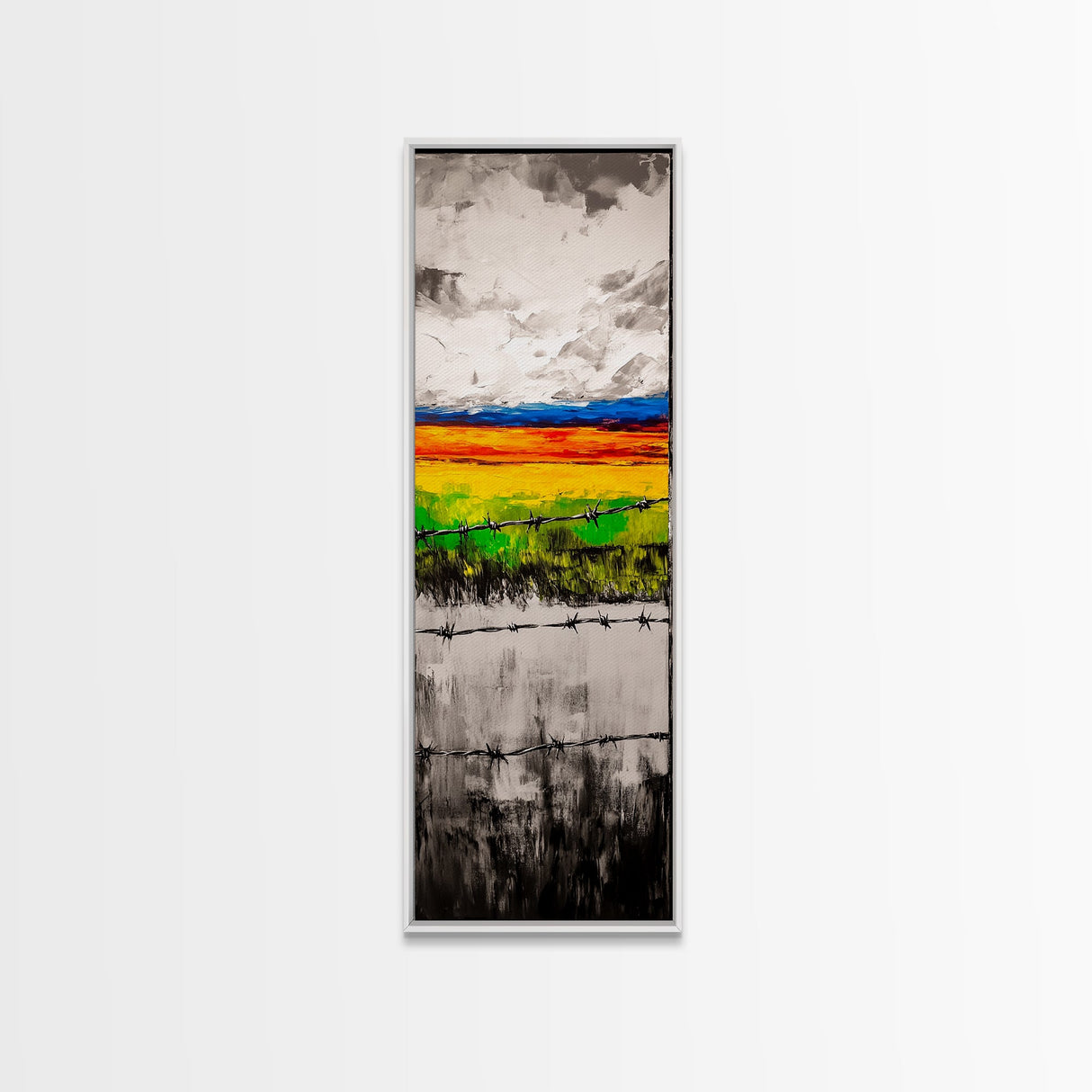 Barbed Wire, Rustic Fence, Vibrant Landscape, Framed Canvas Print, Farmhouse Wall Art, Western Decor, Country Home, Living Room Art