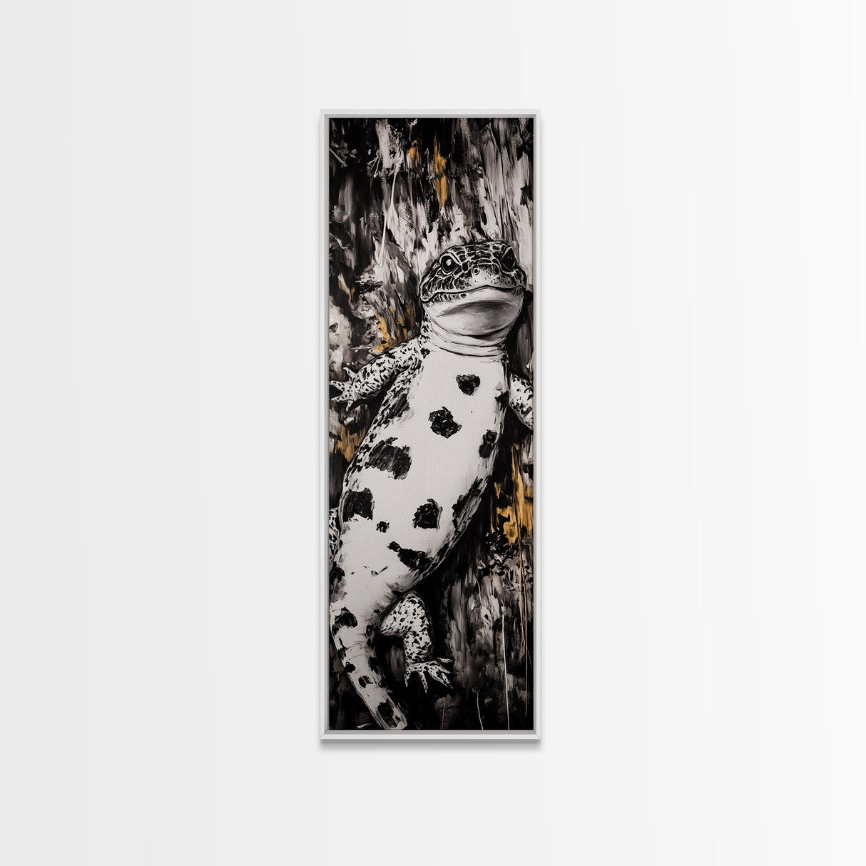 Spotted Lizard, Nature Wildlife, Animal Art, Black White Reptile, Rustic Wall Decor, Unique Home Art, Framed Canvas Print