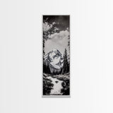 Snowy Peak, Mountain Reflection, Black White Nature, Adventure Landscape, Cabin Decor, Hiking Art, Framed Canvas Print