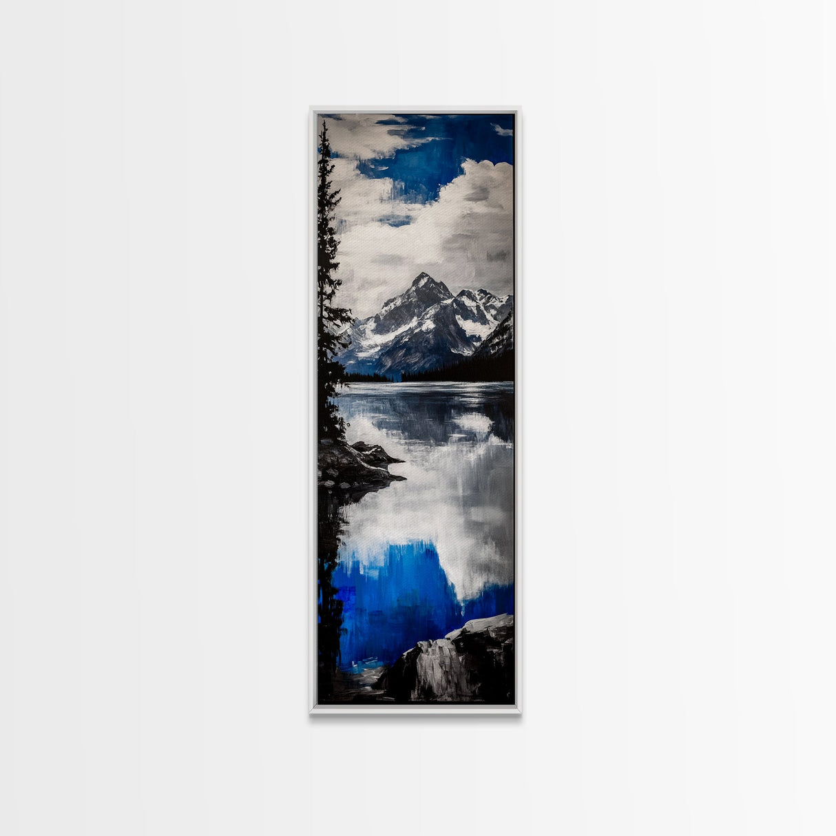 Serene Lake, Blue Mountain Reflection, Tranquil Water Art, Nature Wall Decor, Contemporary Landscape, Canvas Print