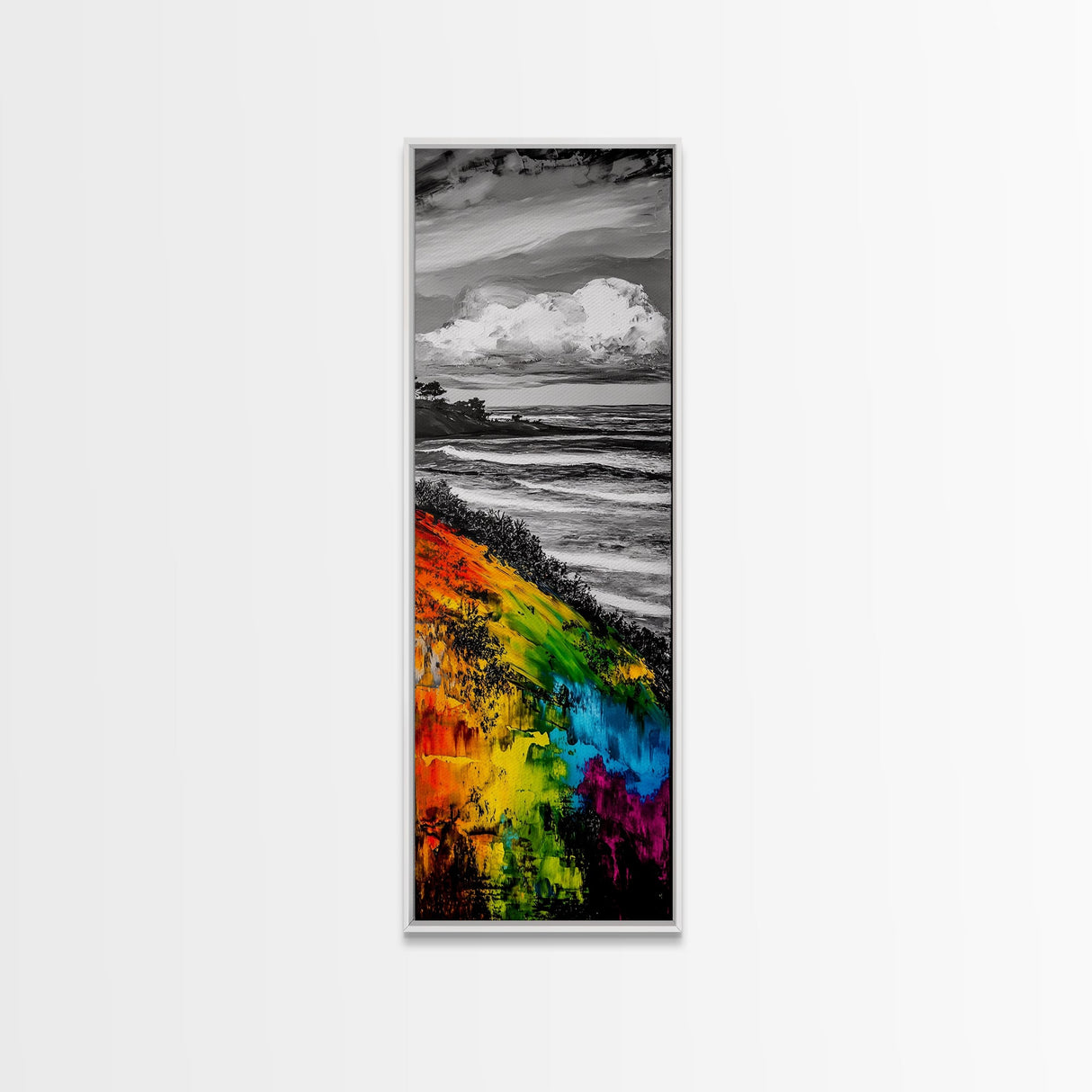 Vibrant Hillside, Ocean Coastline, Bold Color Landscape, Modern Impressionism, Unique Home Decor, Framed Canvas Print