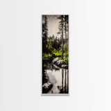 Tranquil River, Black White Nature, Reflective Water Scene, Forest Wall Decor, Rustic Landscape, Living Room Art, Framed Canvas Print