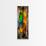 Rustic Surfboard, Abstract Art, Beach House Decor, Framed Canvas Print, Boho Wall Art, Coastal Living Room Artwork, Vibrant Painting