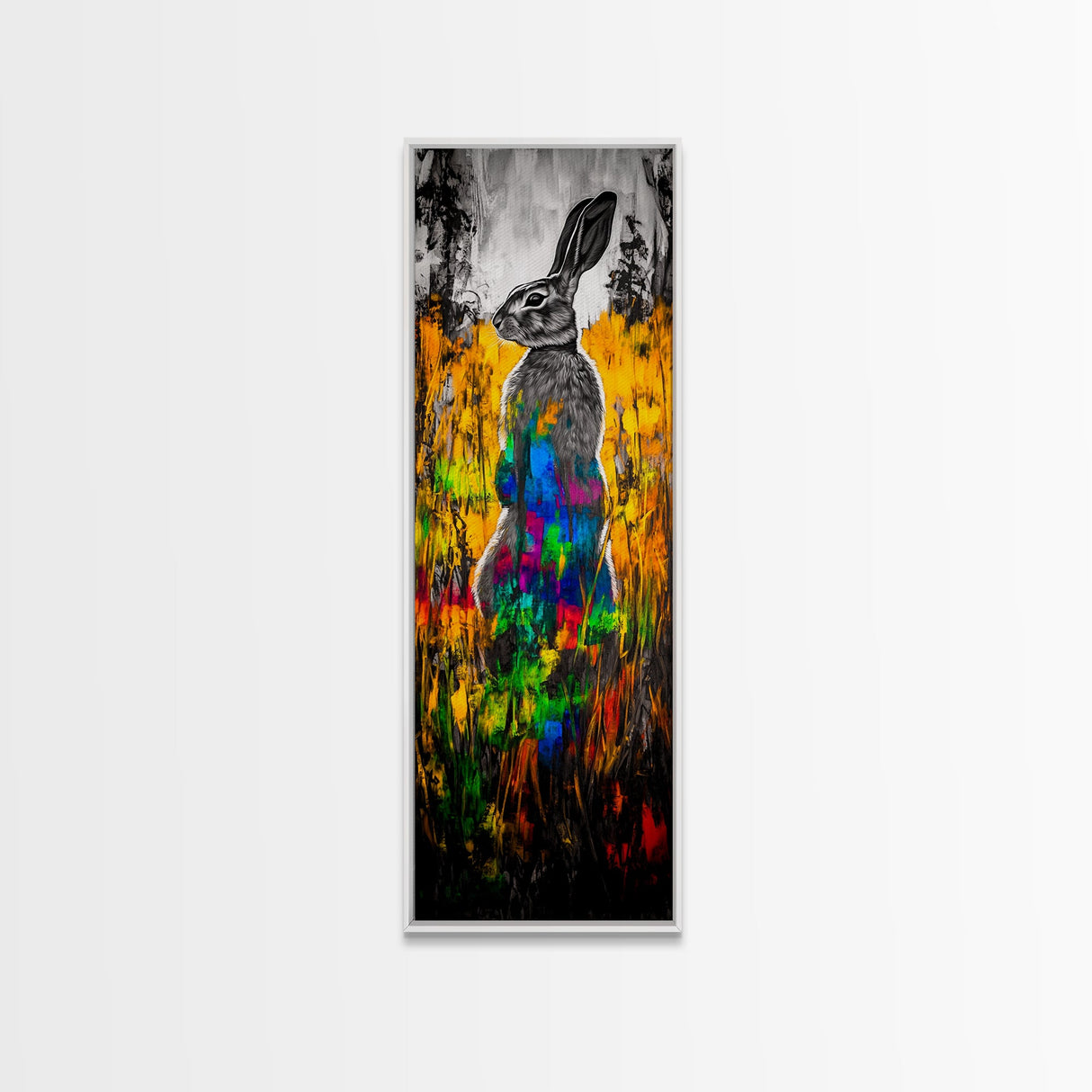 Vibrant Rabbit, Abstract Animal, Colorful Wildlife, Boho Wall Art, Canvas Print, Eclectic Decor, Living Room Art, Rustic Modern