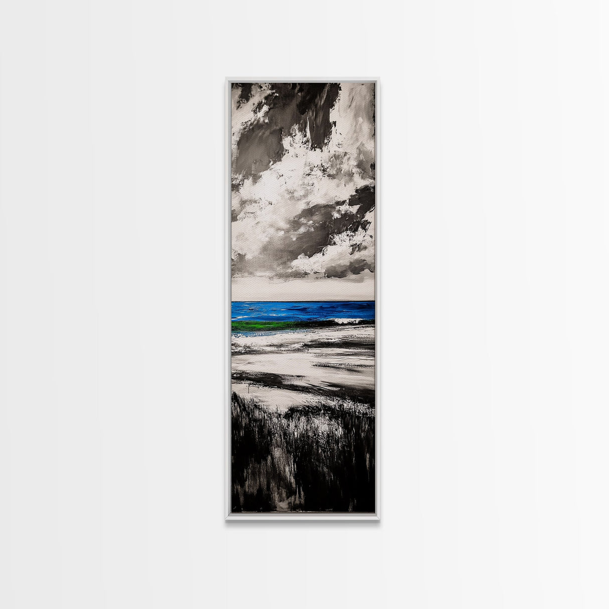 Tranquil Ocean View, Coastal Landscape Art, Blue Waters, Minimalist Beach Scene, Canvas Print, Living Room Decor, Serene Nature Art