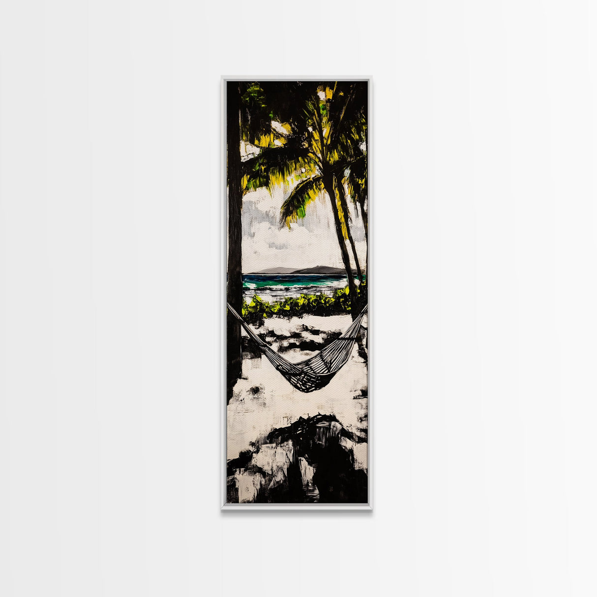 Hammock Beach View, Tropical Wall Art, Relaxing Coastal Scene, Boho Art, Canvas Print, Bedroom Decor, Palm Tree Art, Tranquil Vibes