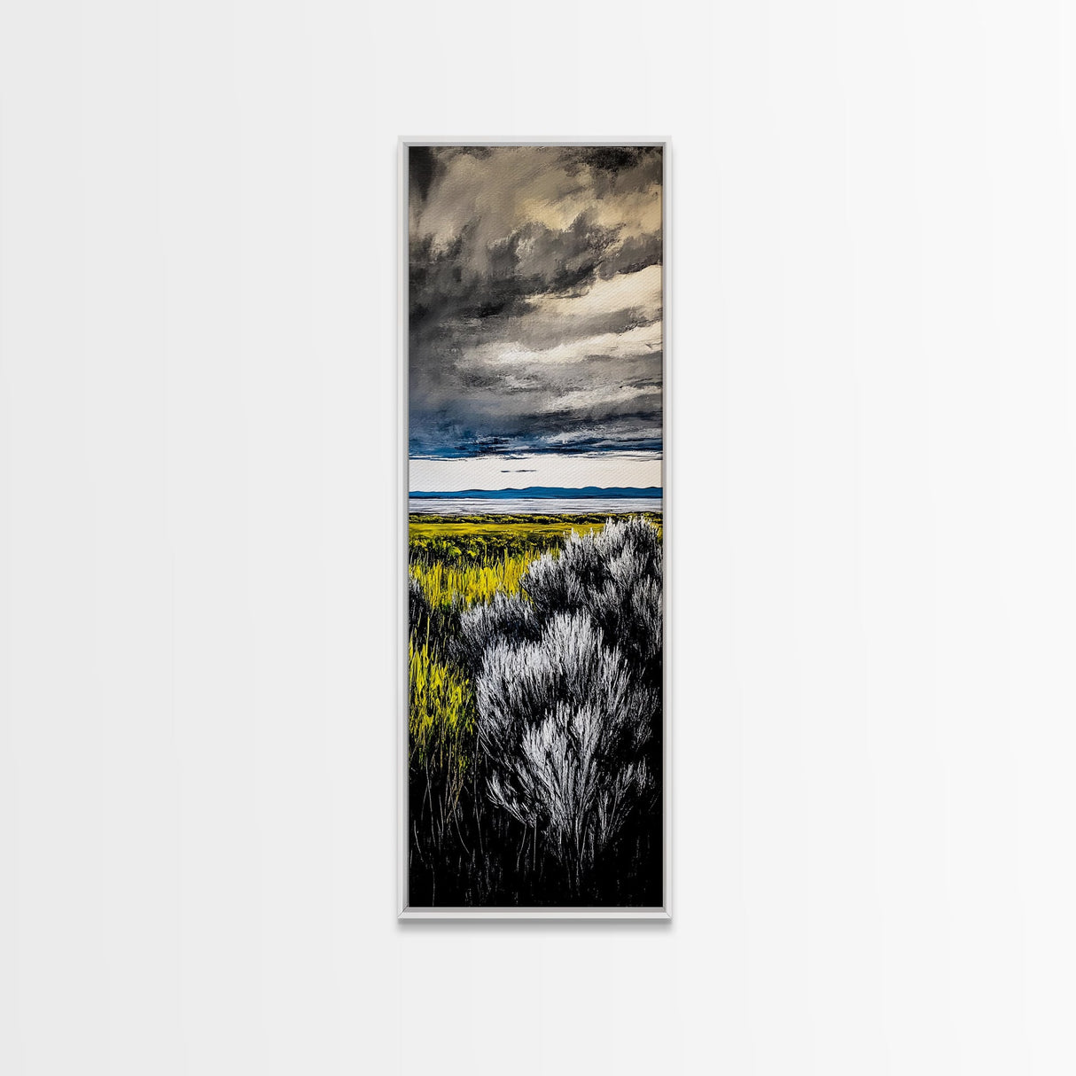 Stormy Landscape, Dramatic Sky Art, Moody Coastal Painting, Canvas Print, Nature Inspired Art, Dark Blue Wall Decor, Living Room Art