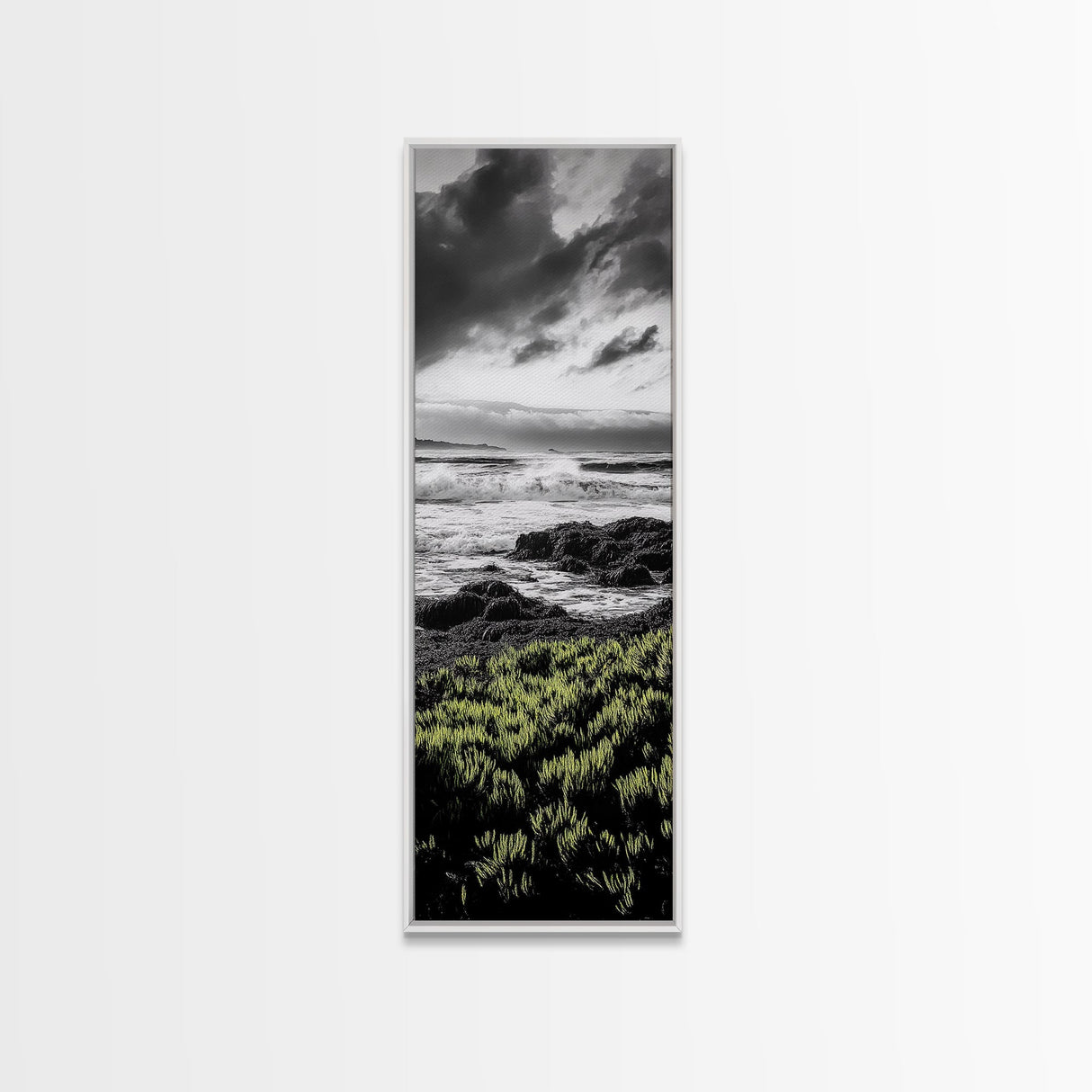 Stormy Waves, Ocean Scene, Framed Canvas Print, Dramatic Seascape, Coastal Wall Art, Black and White Ocean Art, Nautical Decor, Office Art