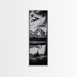 Teton Mountains, Framed Canvas Print, National Park Art, Rustic Cabin Decor, Wilderness Landscape, Black and White Art, Office Decor