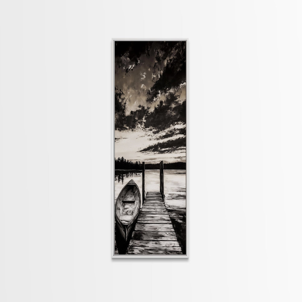 Black and White Seascape, Ocean Wave Painting, Minimalist Coastal Wall Decor, Beach House Artwork, Living Room Art, Framed Canvas Print