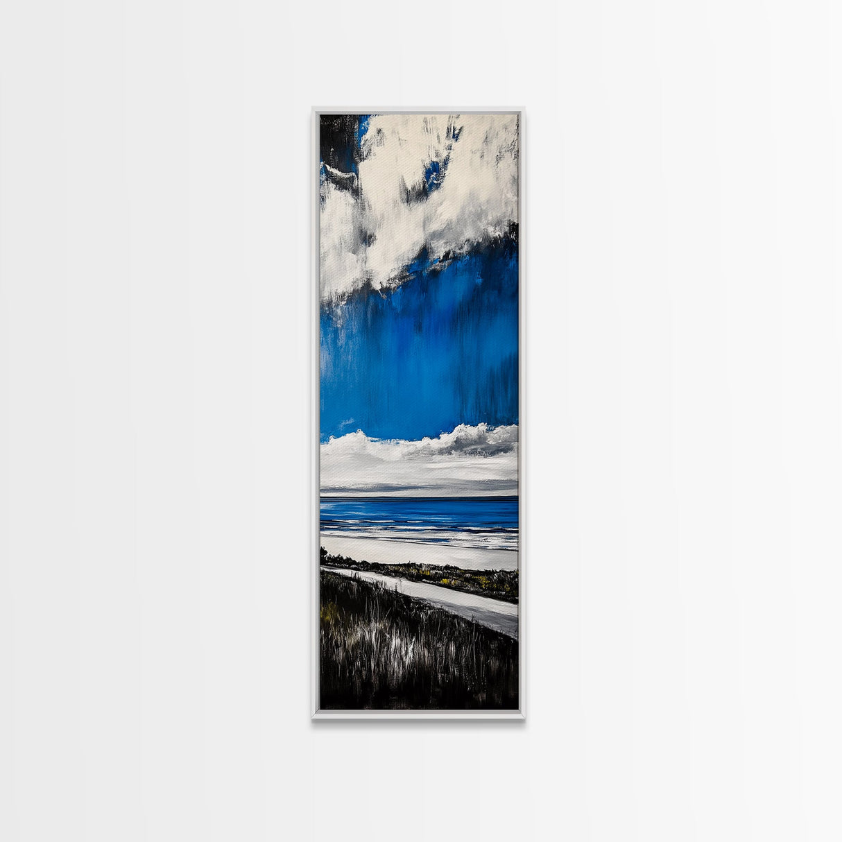 Coastal Path Painting, Modern Beach Landscape, Blue Sky and Ocean Art, Contemporary Home Decor, Living Room Wall Art, Canvas Print