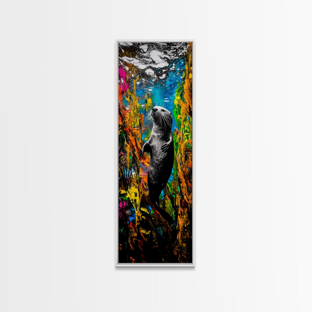 Underwater Sea Otter Art, Vibrant Ocean Life Painting, Animal Wall Decor, Unique Coastal Home Art, Beach House Decor, Canvas Print