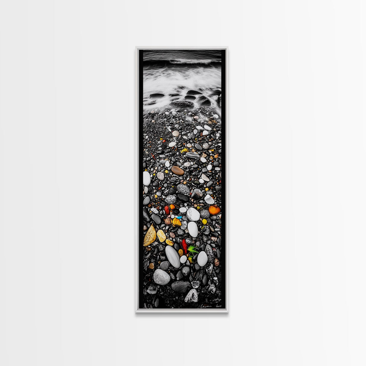 Colorful Pebble Beach, Ocean Rock Photography, Nature Wall Art, Coastal Home Decor, Modern Beach House Print, Framed Canvas Print