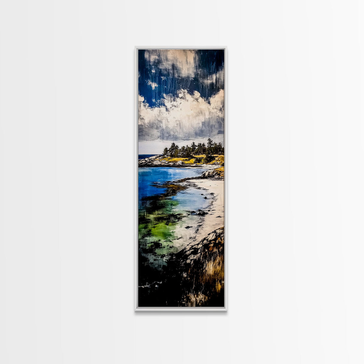 Coastal View, Ocean Serenity, Beach Scene, Tranquil Art, Framed Canvas Print, Living Room Wall Art, Seascape Painting, Nautical Home Decor