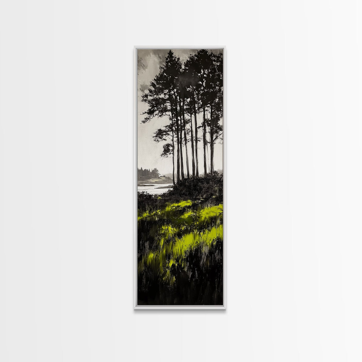 Forest Reflection, Mystical Landscape, Dark Green Art, Moody Nature, Framed Canvas Print, Living Room Wall Art, Elegant Home Aesthetic