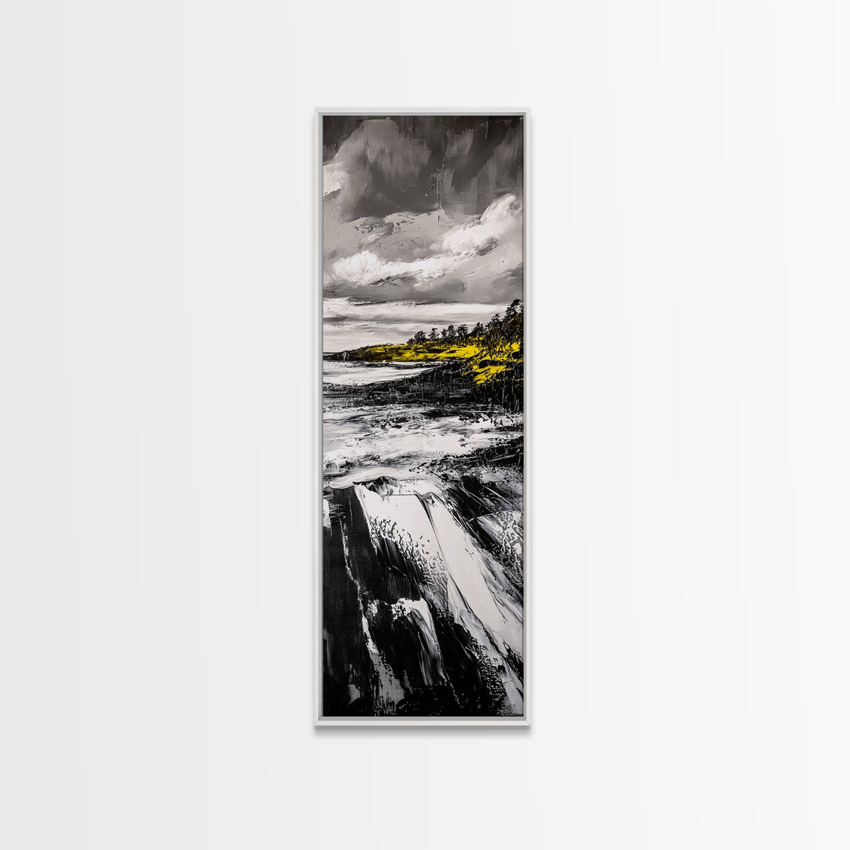 Dramatic Seascape, Stormy Ocean Art, Coastal Painting, Black and White Art, Monochrome Home Decor, Canvas Print, Living Room Accent