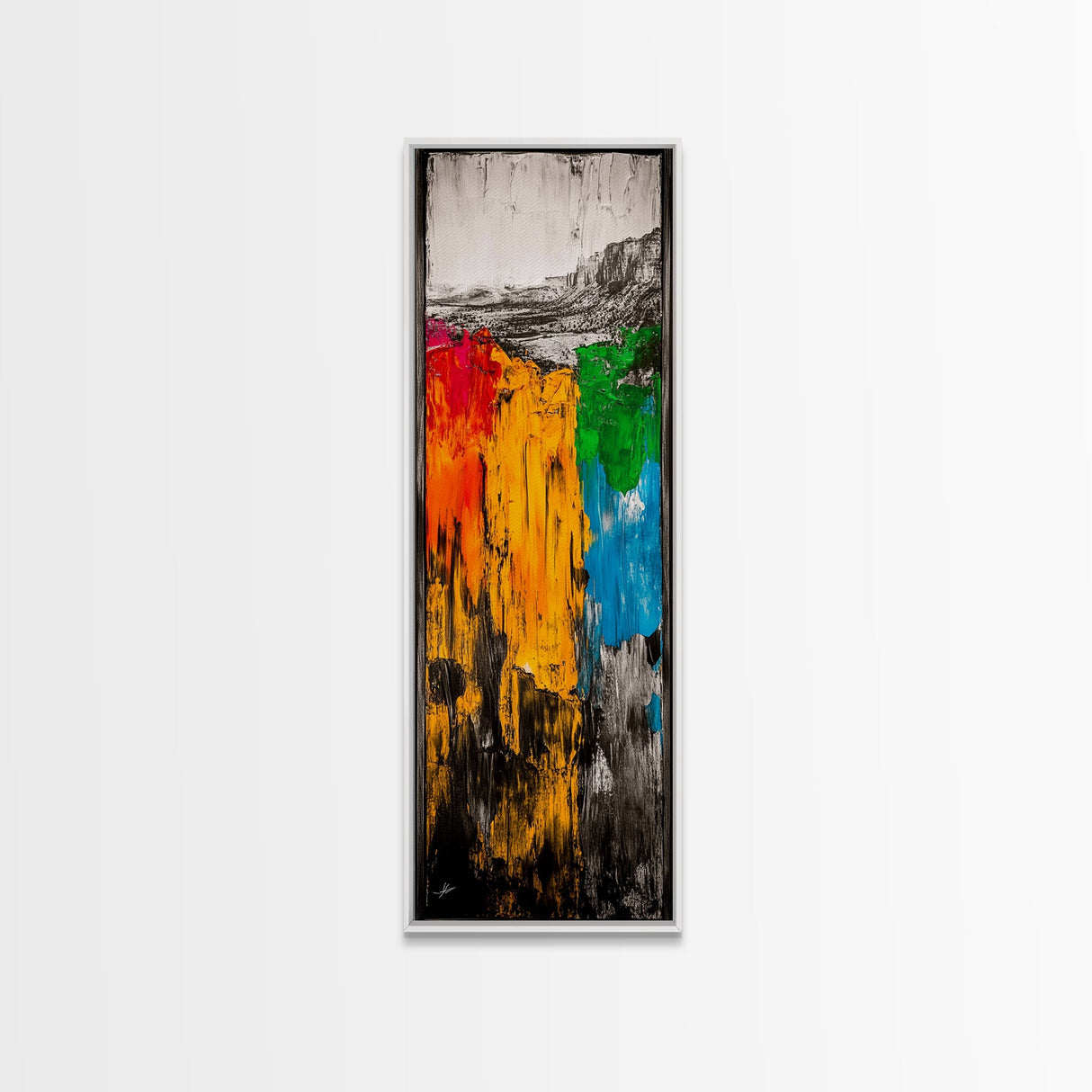 Colorful Abstract Landscape, Mountain Wall Art, Bright Textured Painting, Bold Statement Art, Living Room Decor, Framed Canvas Print