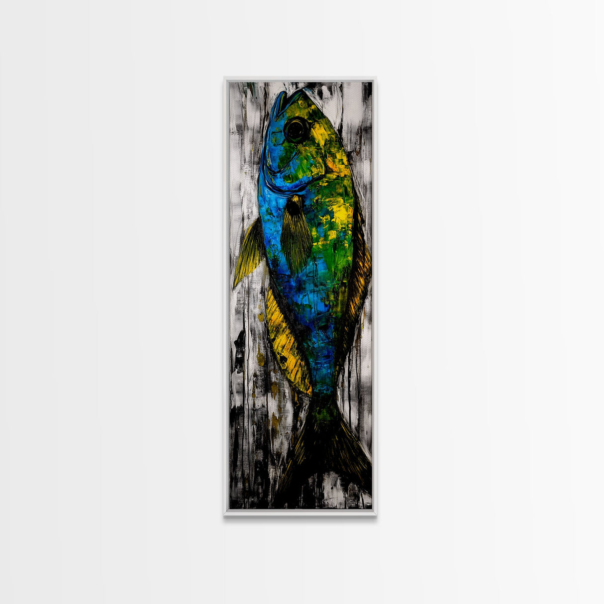 Abstract Fish Art, Coastal Wall Decor, Nautical Home Design, Ocean Themed Painting, Beach House Style, Framed Canvas Print