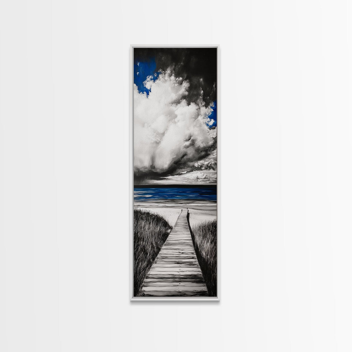 Boardwalk Beach Art, Ocean Landscape Painting, Seaside Home Decor, Modern Coastal Design, Nautical Wall Print, Canvas Print