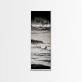Stormy Waves, Ocean Landscape, Black and White, Framed Canvas Print, Coastal Wall Art, Modern Office Decor, Minimalist Seascape Painting
