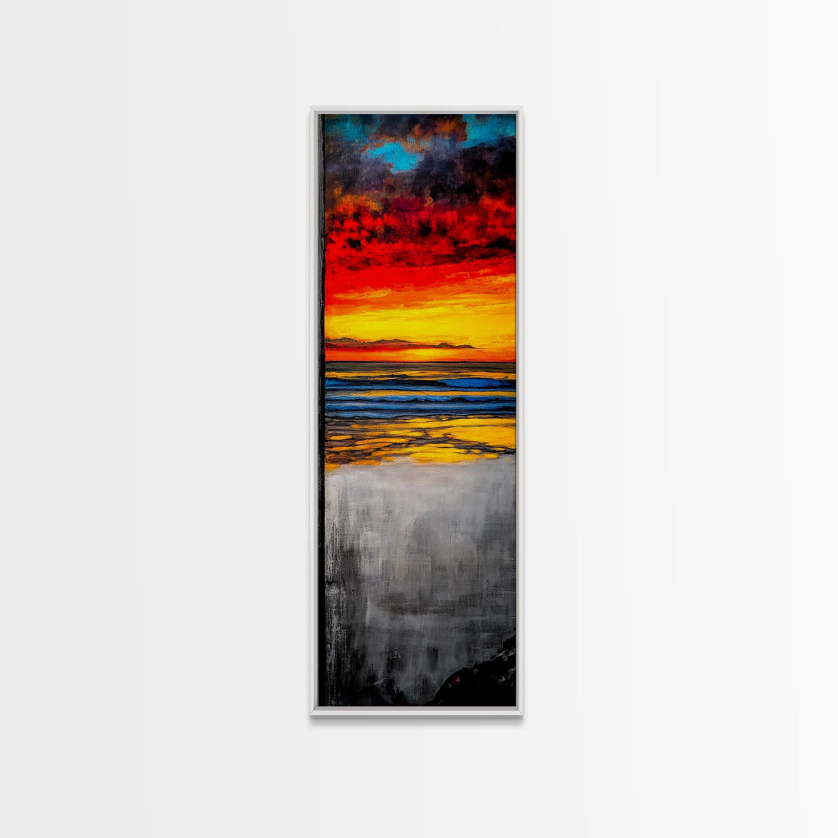 Vibrant, Sunset, Beach, Framed Canvas Print, Coastal Wall Art, Tropical Sunset, Living Room Decor, Bold Colorful Painting