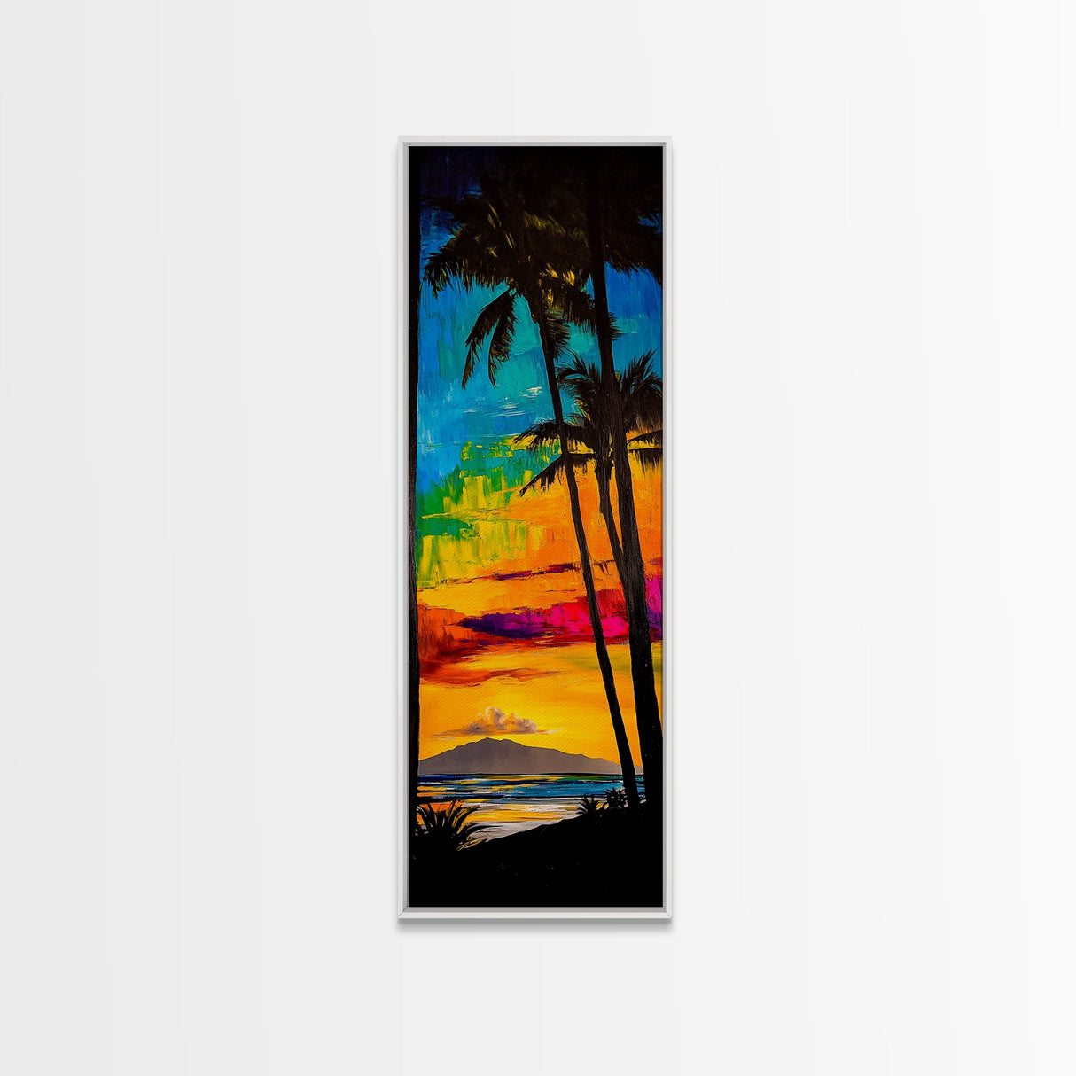 Palm Trees, Sunset, Ocean, Canvas Print, Tropical Wall Art, Vibrant Seascape, Beach House Decor, Exotic Landscape Painting