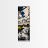 Marshland Scene, Nature Reflection, Blue Sky, Canvas Print, Rustic Landscape Art, Farmhouse Wall Decor, Entryway Nature Art