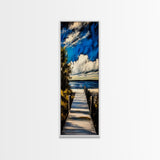 Serene Dock, Lake View, Blue and Gold, Canvas Print, Peaceful Nature Scene, Rustic Wall Art, Cabin Decor, Living Room Artwork