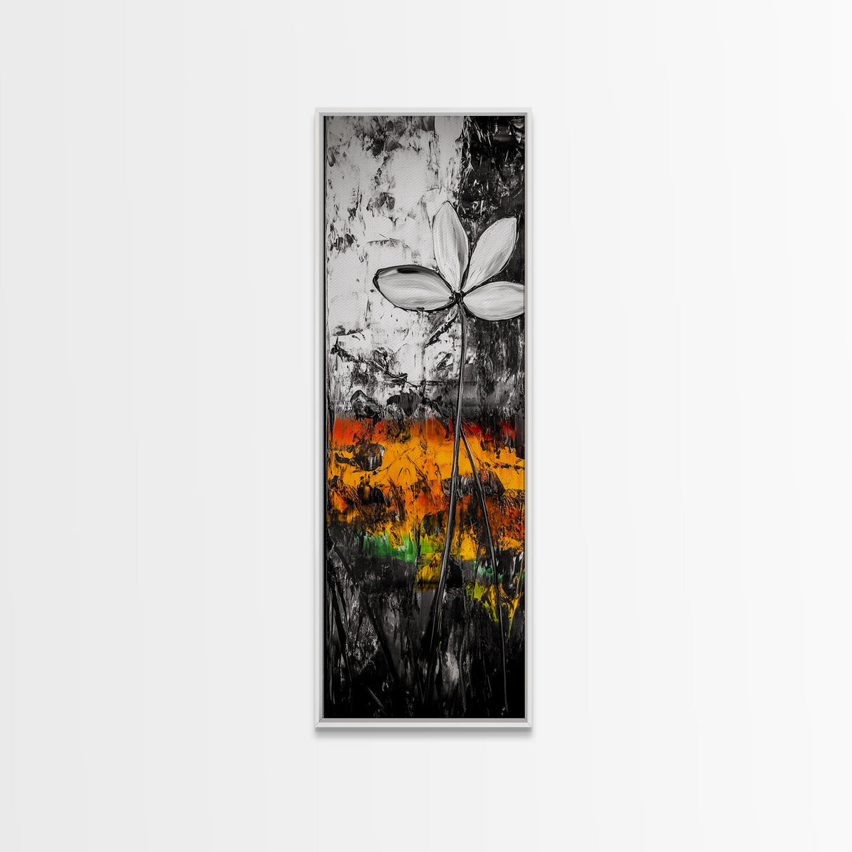 Black and White, Abstract Flower, Textured Modern, Framed Canvas Print, Minimalist Wall Art, Monochrome Decor, Office Artwork