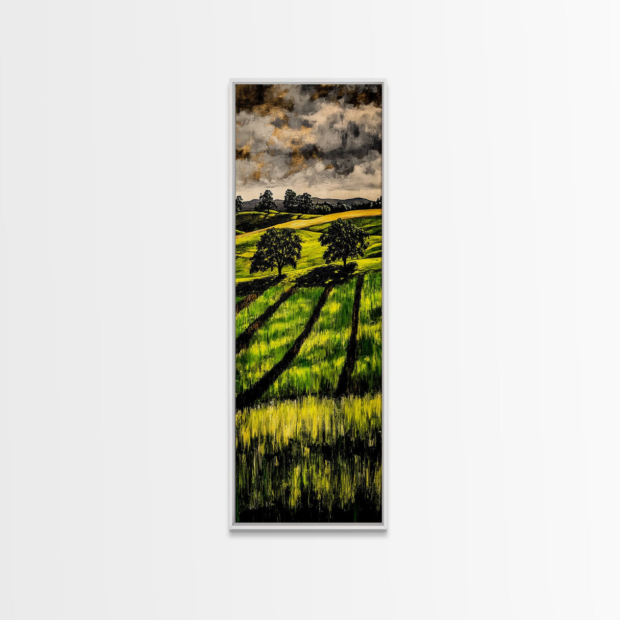 Rolling Fields, Nature Painting, Green Landscape, Framed Canvas Print, Country Wall Art, Rustic Decor, Cozy Living Room Artwork