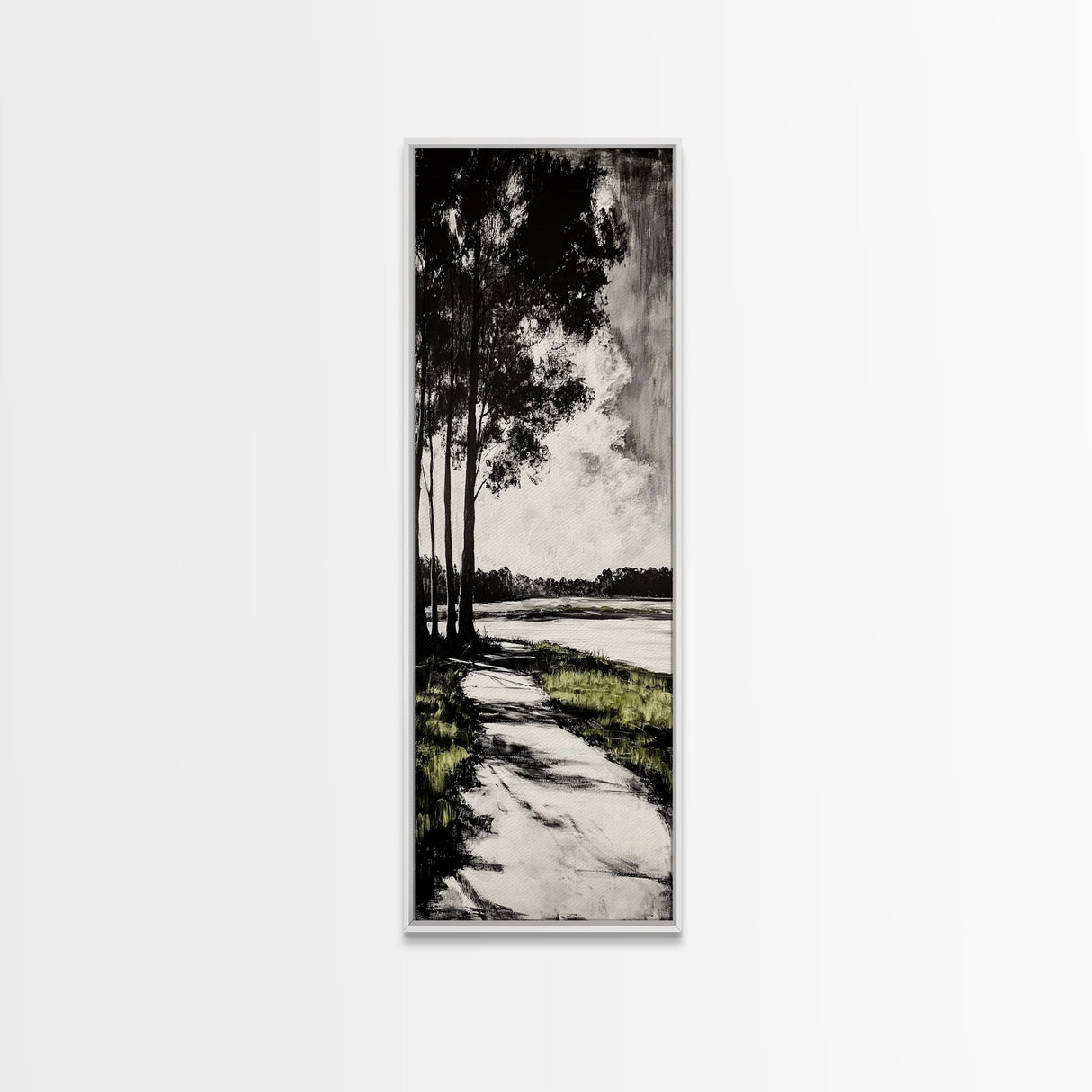 Pathway Trees, Black and White Art, Forest Landscape, Framed Canvas Print, Minimalist Wall Art, Nature Decor, Tranquil Home Artwork